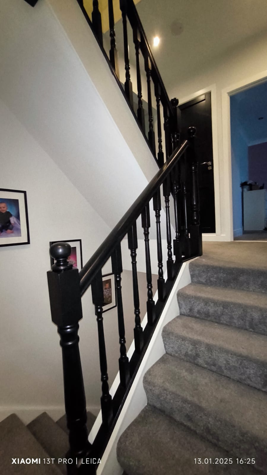 Contemporary staircase with black railings